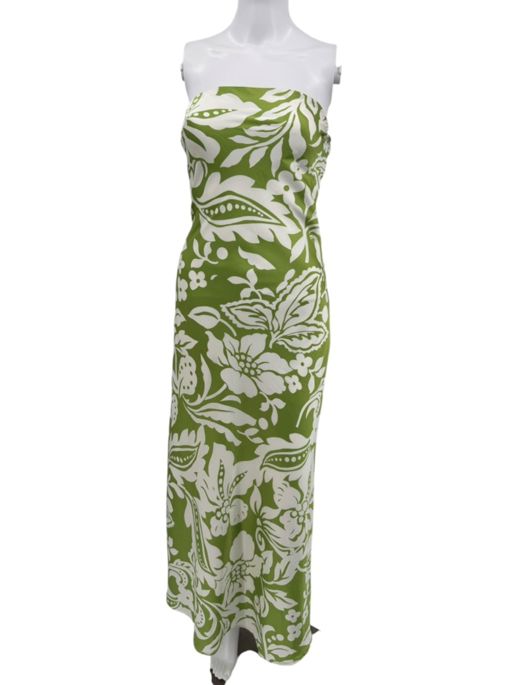 Paper Heart Green Floral Strapless Satin Maxi Dress XS